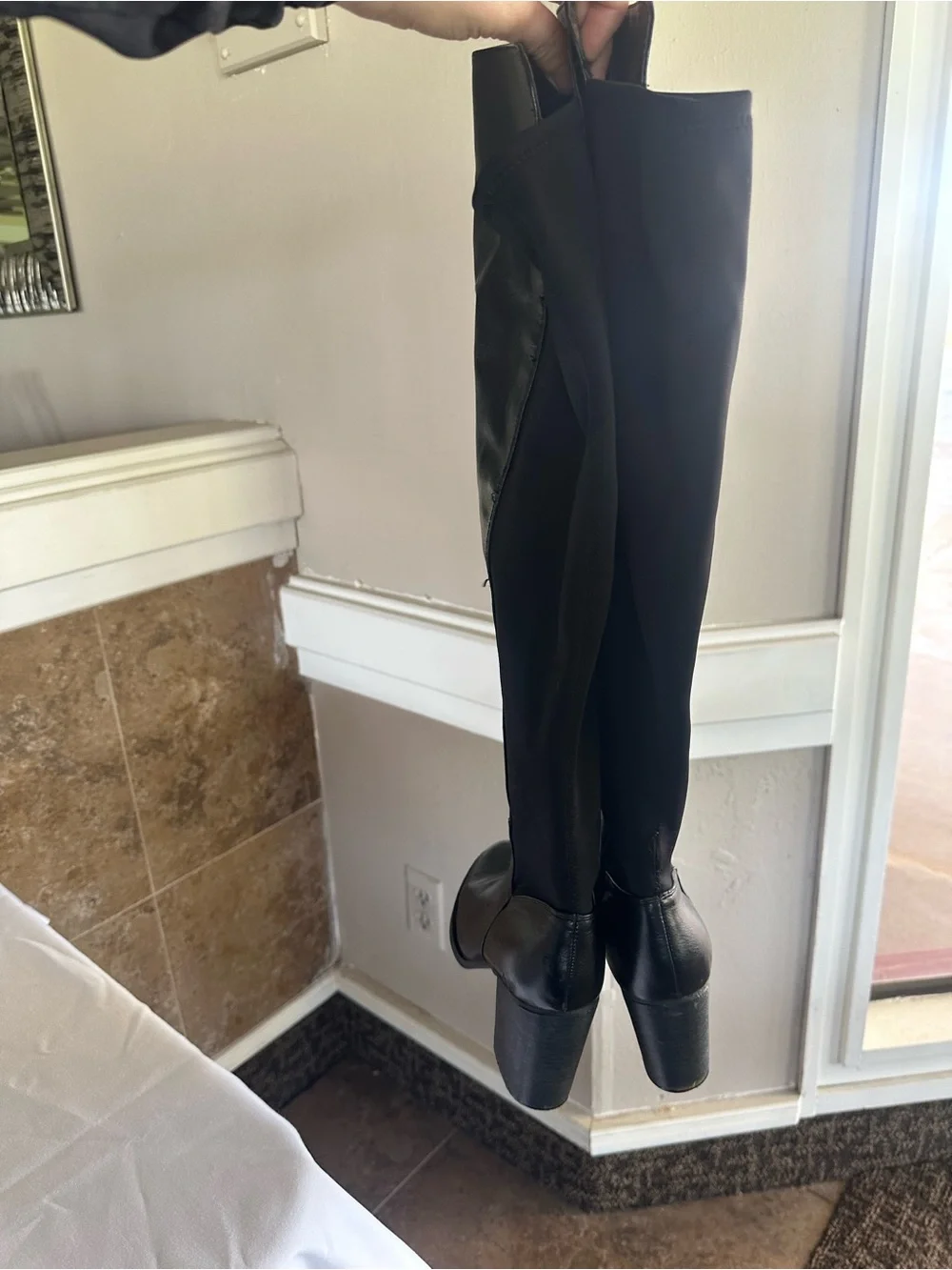 Indigo Black Over-the-Knee Block Heel Boots